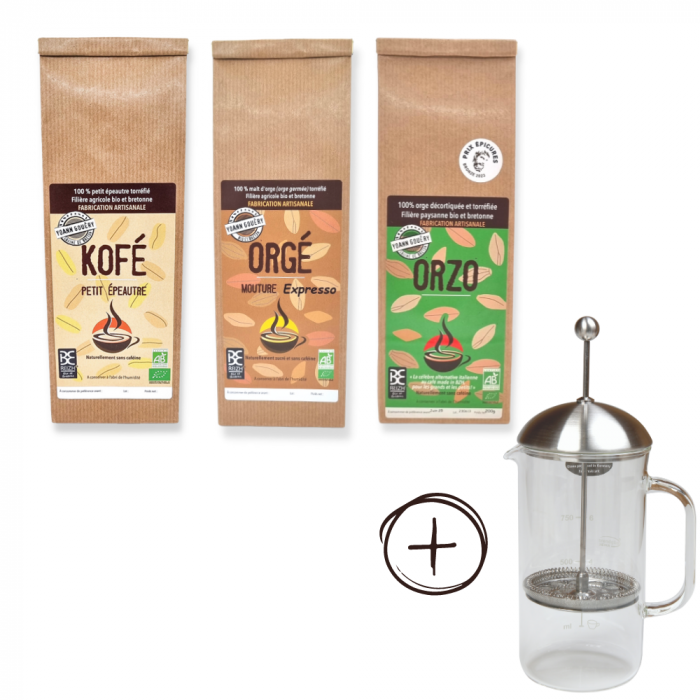 pack kofé petit eprautre, cafe d'orge, orzo et cafetier piston