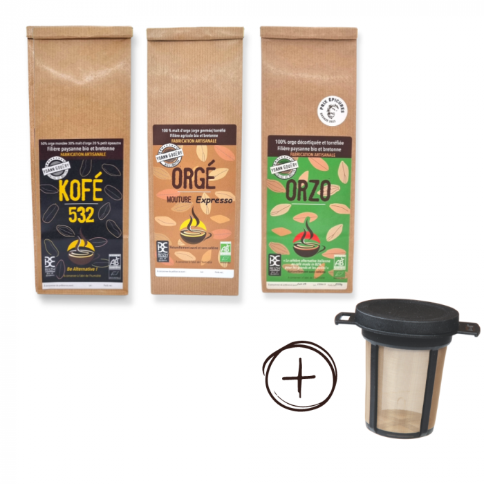 pack kofe 532, cafe d'orge, orzo et filtre en inox